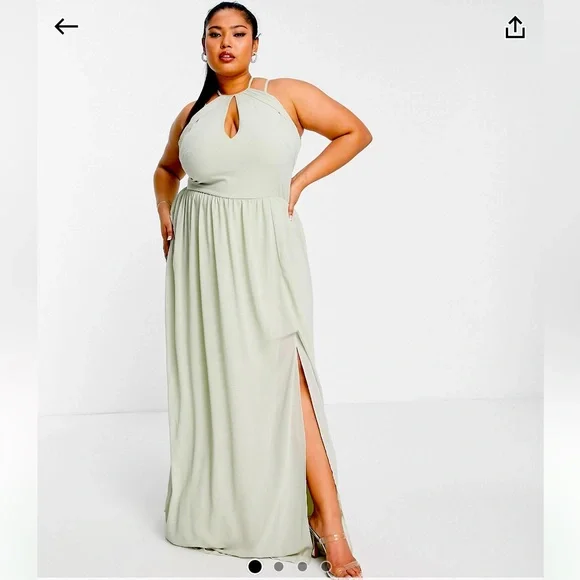 green emerald velvet dress Sage Green Halter Sheath Ankle Length Bridesmaid Dress main image 1
